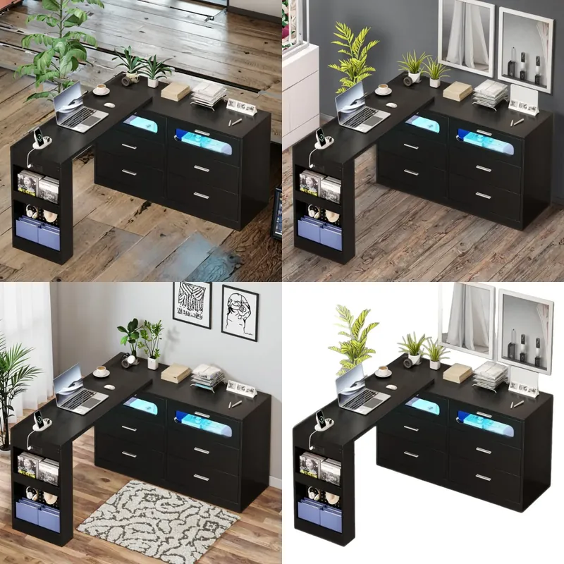 L Shaped Corner Desk with Powe - Home Office L Shaped Desk review and price