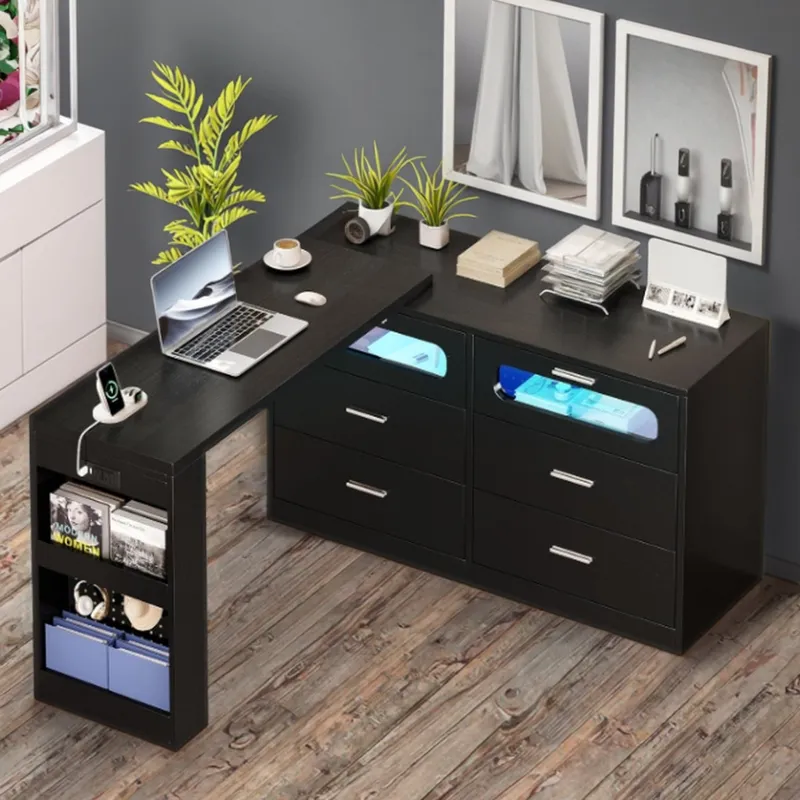 L Shaped Corner Desk with Powe - Home Office L Shaped Desk review and price