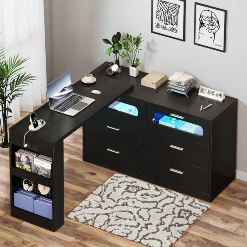 L Shaped Corner Desk with Powe - Home Office L Shaped Desk review and price