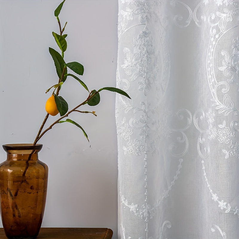 1pc White Embroidered Sheer Cu - Home Office Inspiration review and price