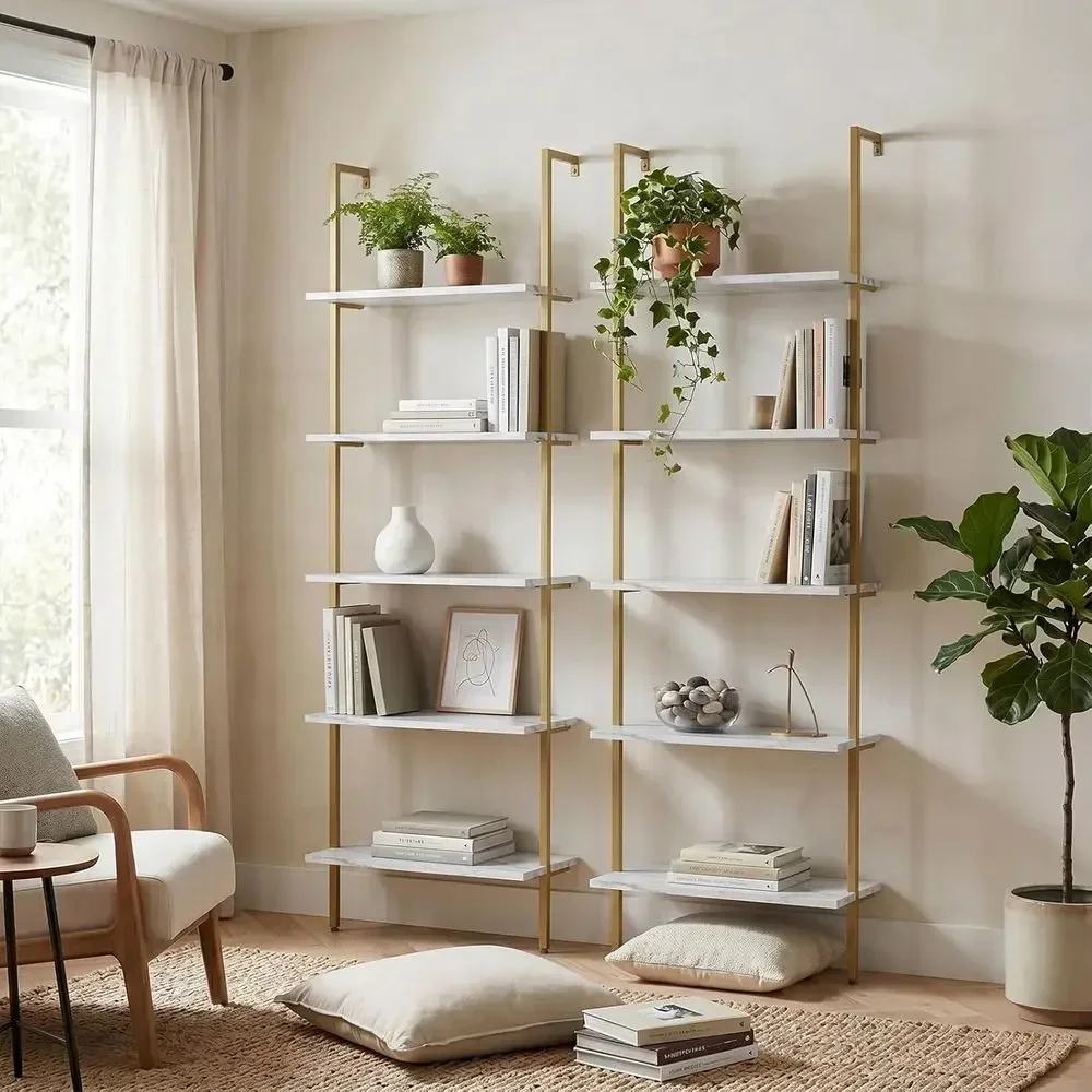 5-Tier White Marble Wall-Mount - Home Office Bookshelves review and price