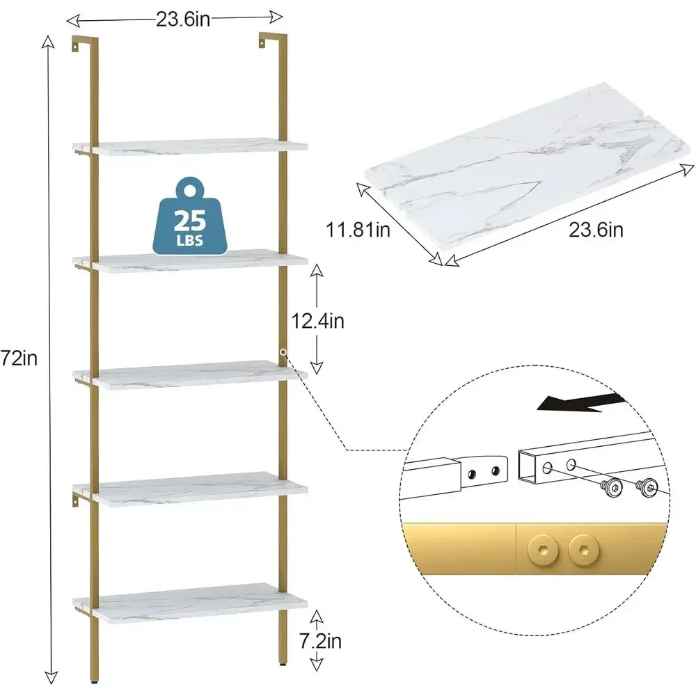5-Tier White Marble Wall-Mount - Home Office Bookshelves review and price