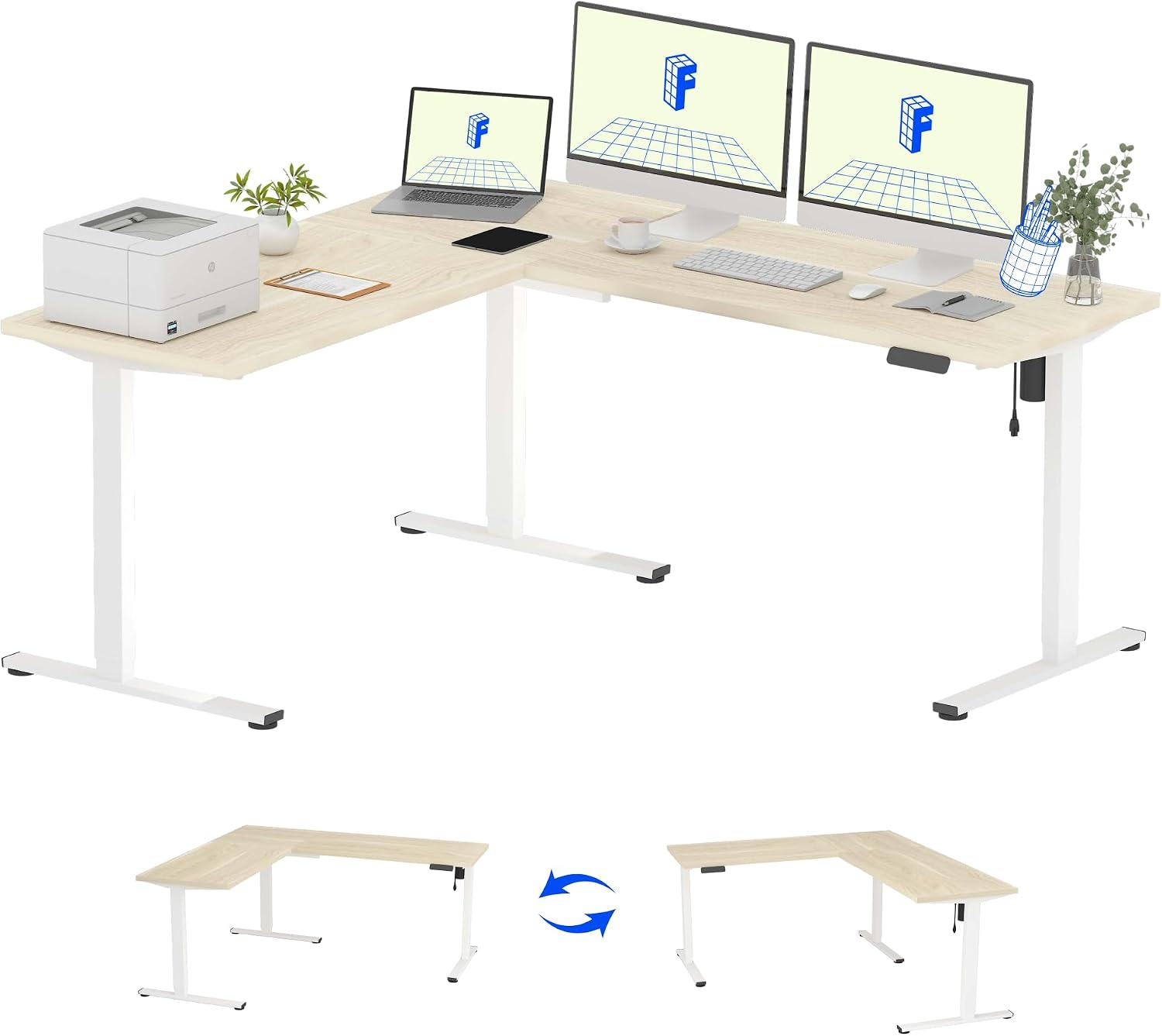 71 x 63 Reversible L-Shaped El - Standing Desk Electric review and price