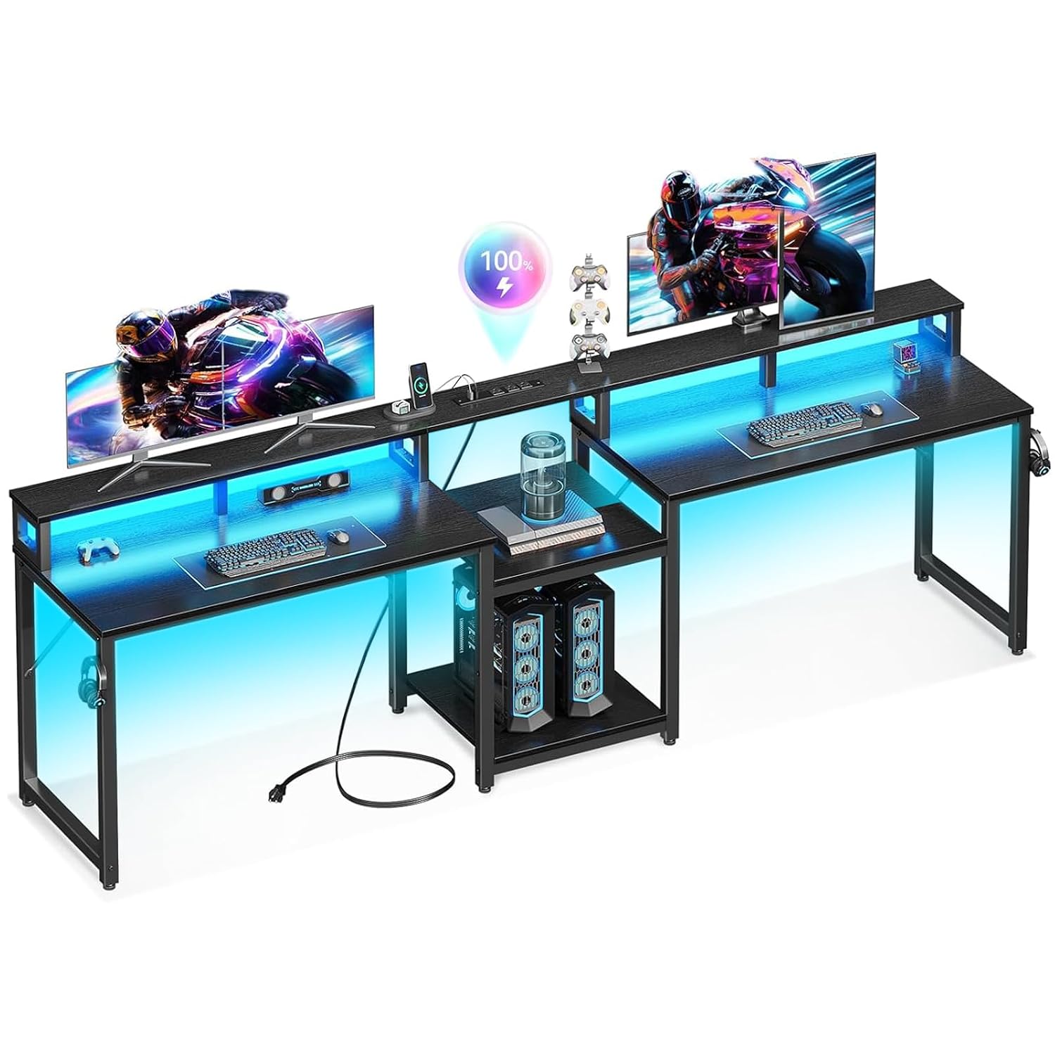 2 Person Gaming Desk with LED  - Home Office L Shaped Desk review and price