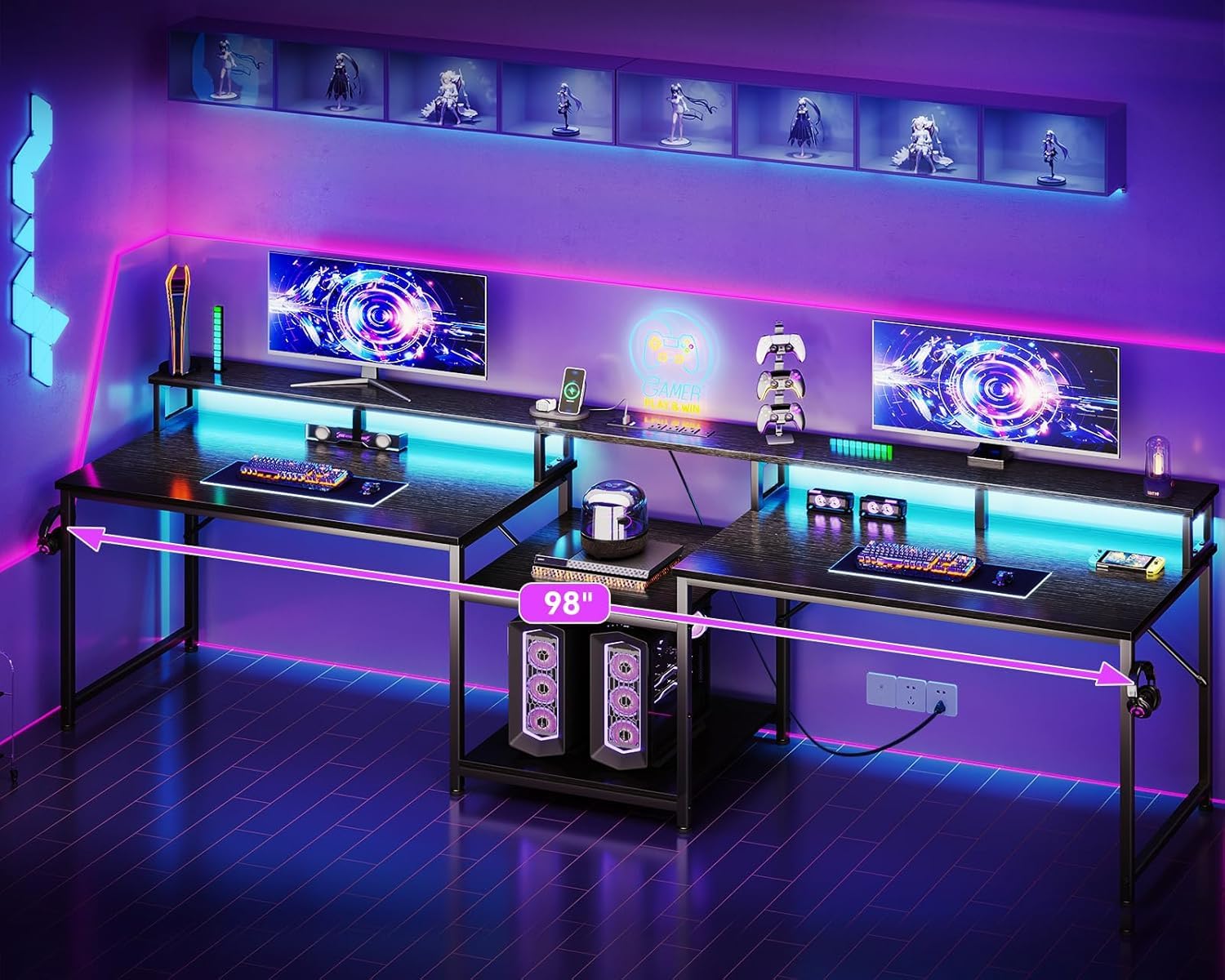 2 Person Gaming Desk with LED  - Home Office L Shaped Desk review and price