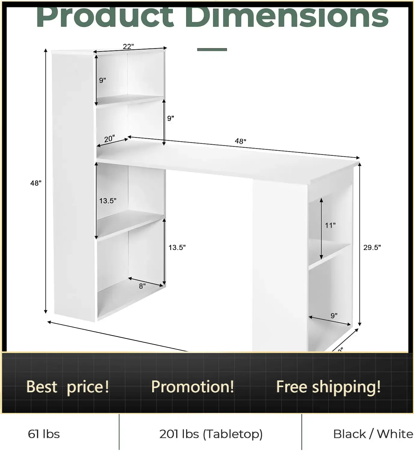 48 Inch Computer Desk with Boo - Home Office Bookshelves review and price